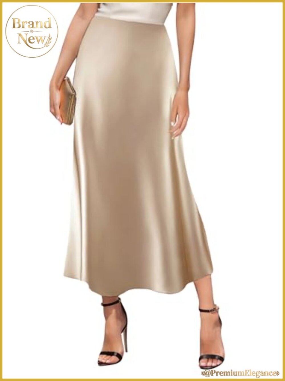Women's Satin High Waist A-Line Flared Maxi Skirt Elegant Casual